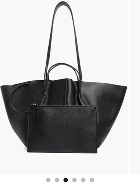 AllSaints Black Leather Shoulder Tote with Zip Pouch